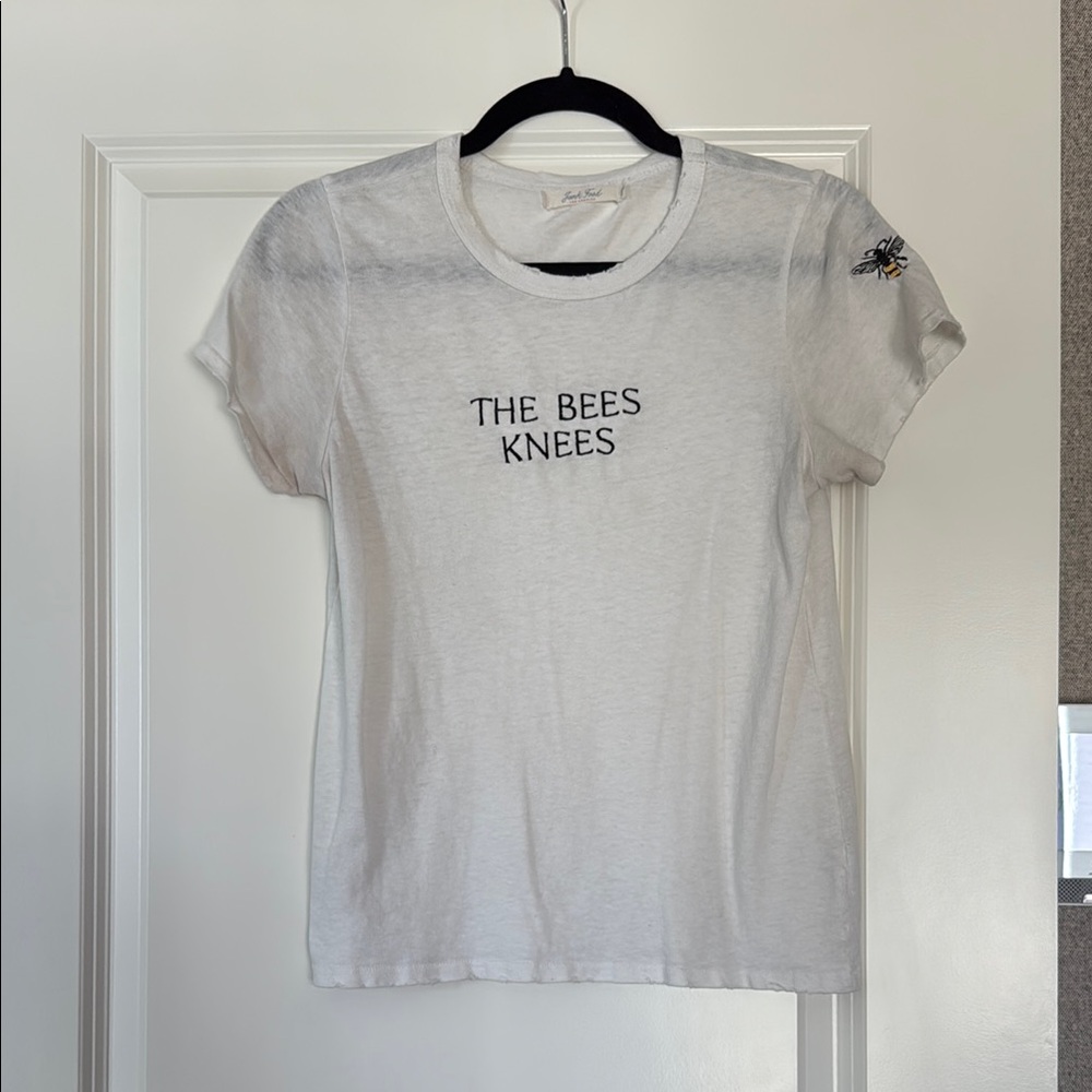 Anthropologie Fitted White Black Short Sleeve Tee